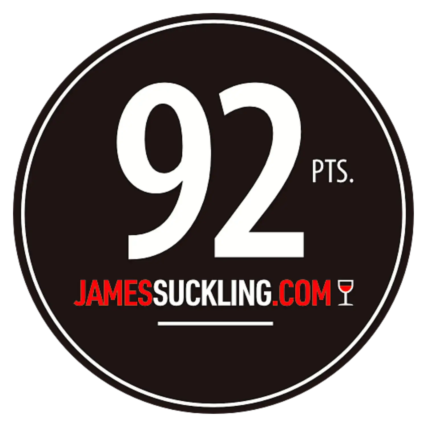 Sigla cu fundal negru si numarul de puncte in culoare alba reprezentand premiul James Suckling 92 puncte
