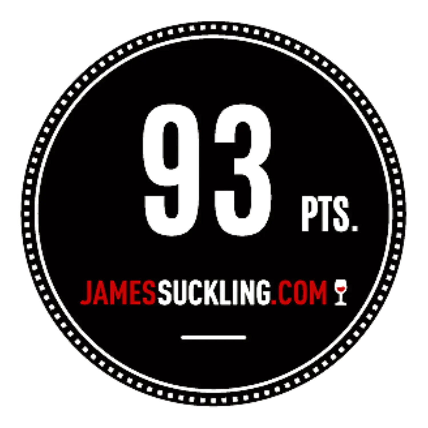 Sigla cu fundal negru si numarul de puncte in culoare alba reprezentand premiul James Suckling 93 puncte