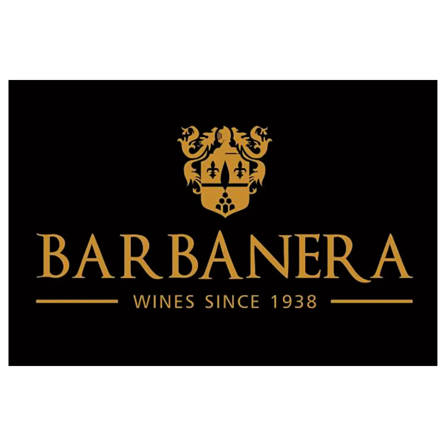 logo-ul cramei de vinuri Barbanera, text auriu si fundal negru