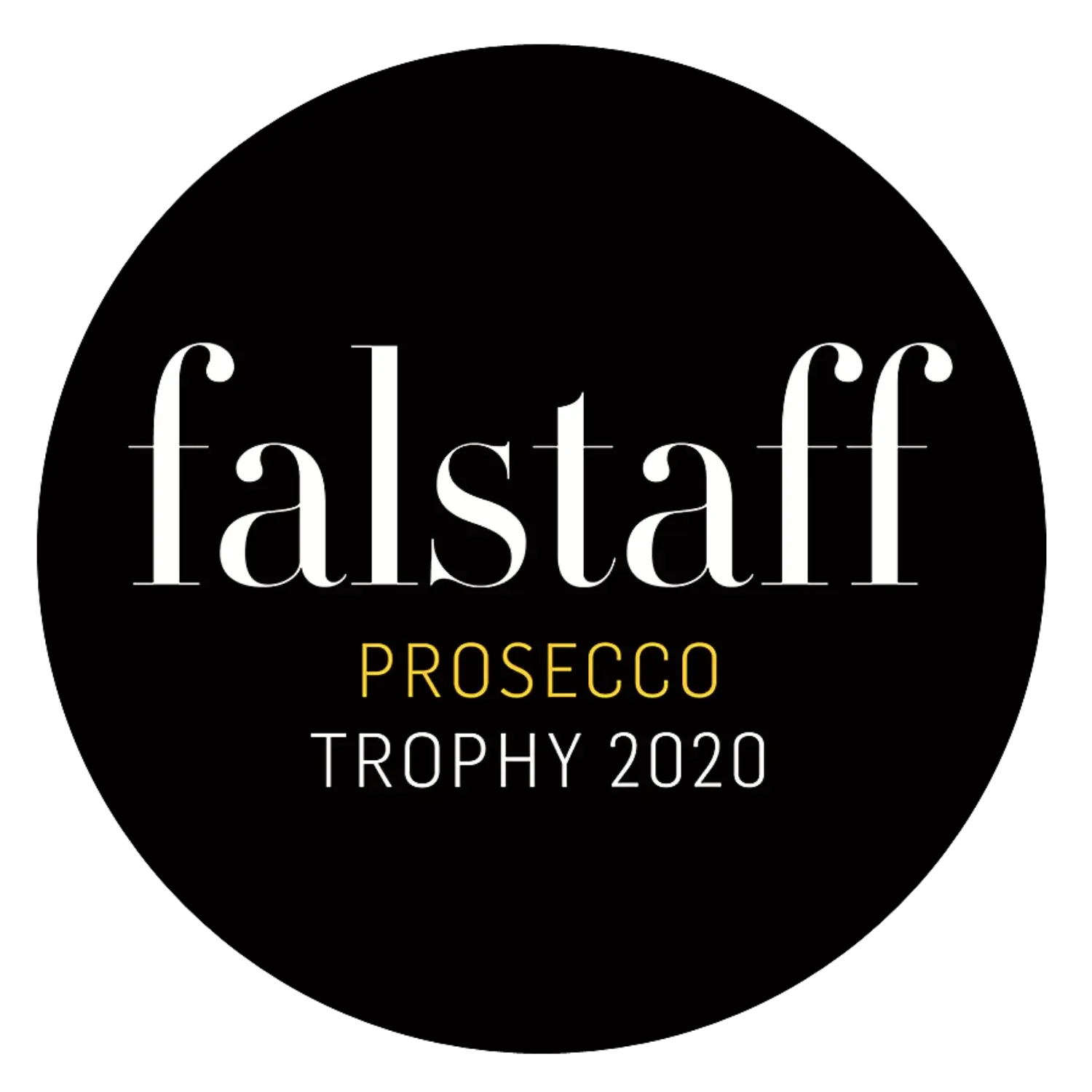 sigla neagra cu text alb "falstaff prosecco trophy 2020"