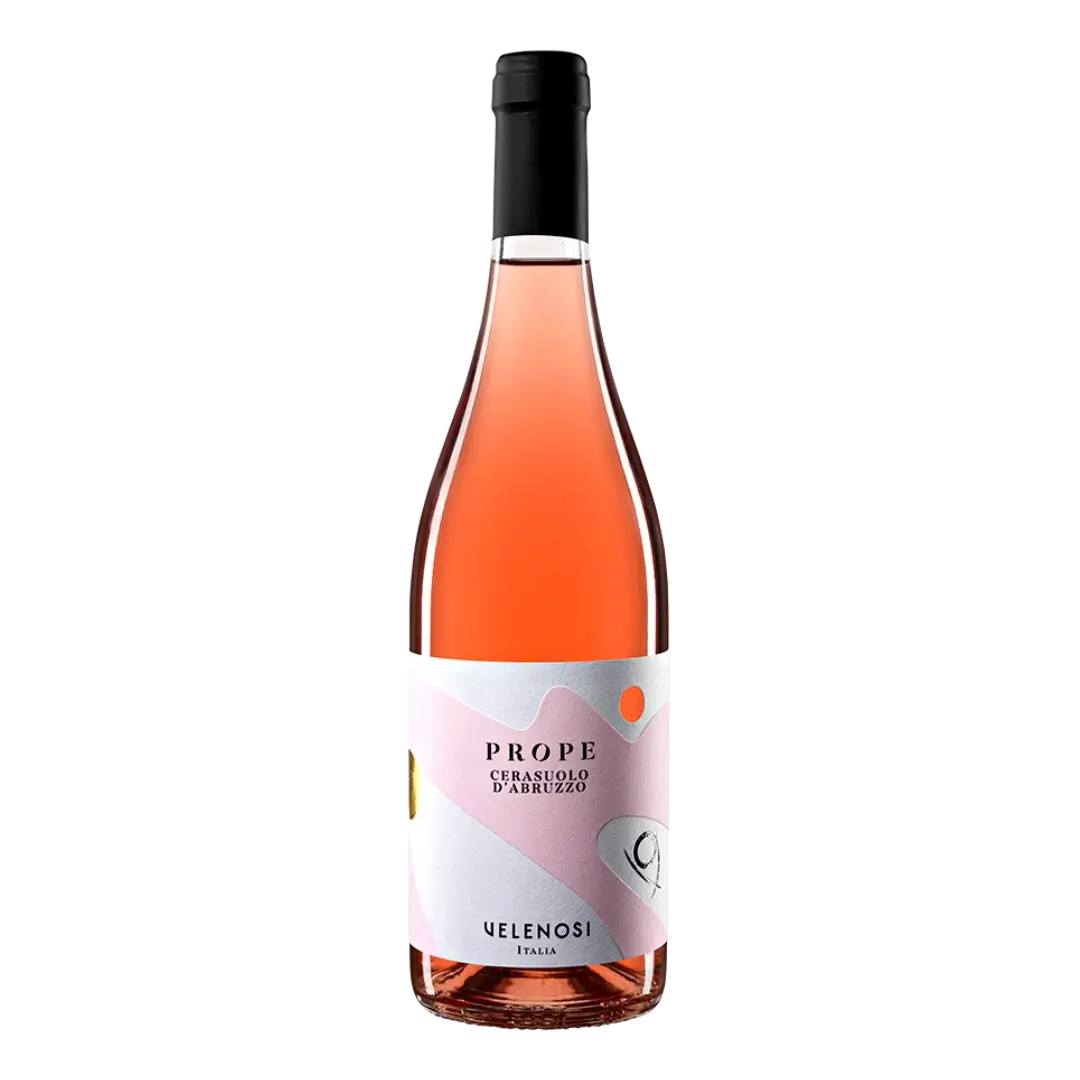 Sticla de vin rose brand Prope, crama Velenosi cu ambalaj roz