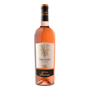Sticla de vin rose brand Vecciano, crama Barbanera cu ambalaj alb si negru